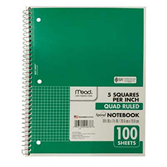 Spiral 1 Subject Notebook, 100ct, Quad- Rule